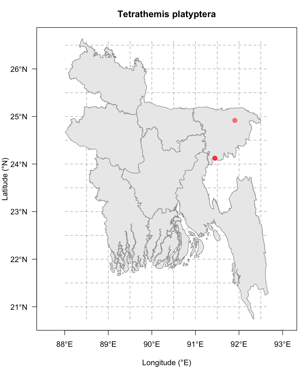 Map for Tetrathemis platyptera